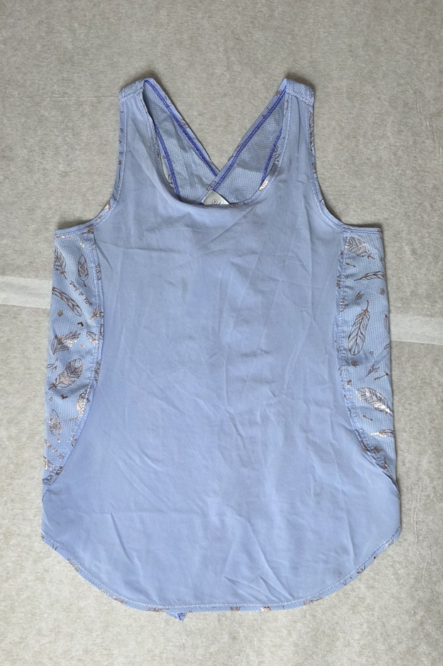 ivivva Tank Top sz 14 Free To Run Singlet Purple Rose Gold Run Loose Wrap Back